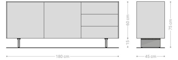 DELIFE Komoda Cuor 180 cm keramika Laminam® Travertino Bianco krémově bílá 2 dvířka 3 zásuvky podnož závěsná akrylglas