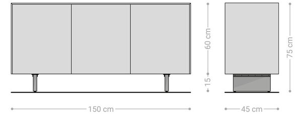 DELIFE Komoda Cuor 150 cm keramika Emperador Extra Lucidato tmavě hnědá 3 dvířka podnož závěsná akrylglas
