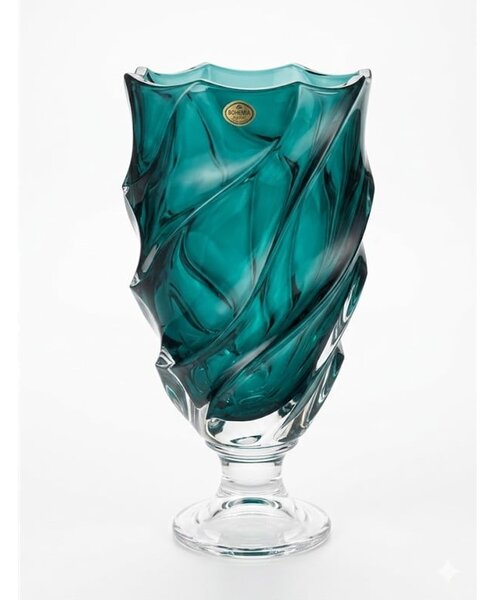 KŘISTÁLOVÁ VÁZA BOHEMIA SURF GREEN TOUCH NA NOZE 370MM
