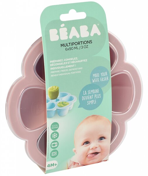 Silikonová forma na příkrmy, 6x90ml, Beaba, růžová