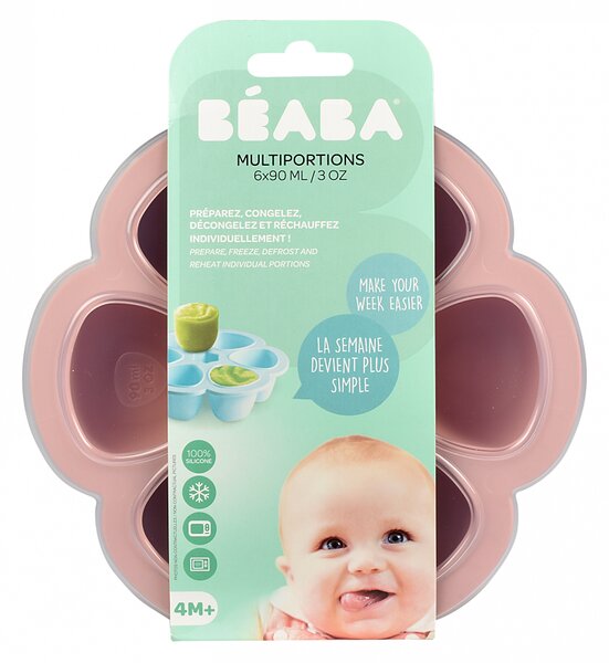 Silikonová forma na příkrmy, 6x90ml, Beaba, růžová