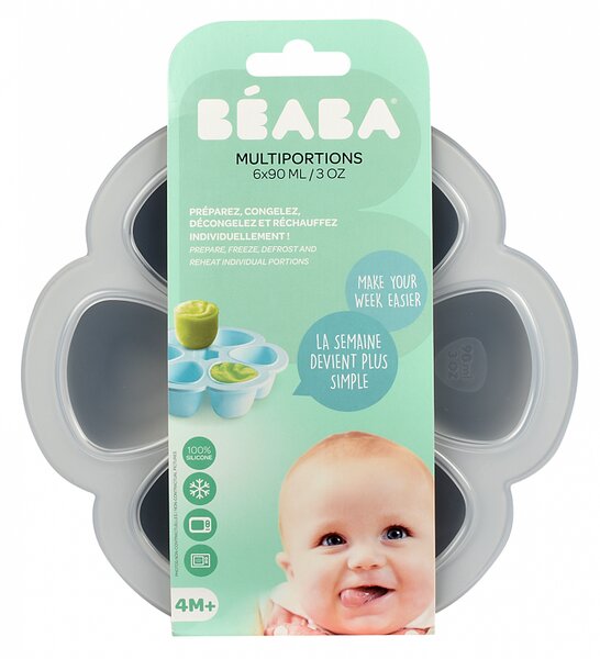 Silikonová forma na příkrmy, 6x90ml, Beaba, šedá
