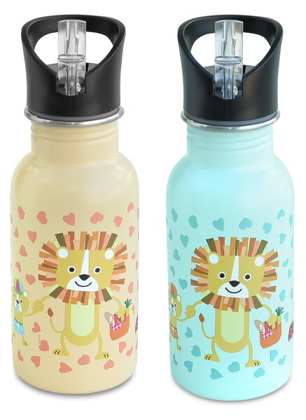 Dětská nerezová lahev Funny Jungle, 400ml, Iris Barcelona, broskvová