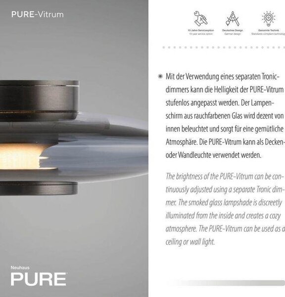 Paul Neuhaus Stropní/nástěnné LED svítidlo PURE Vitrum, 13W, ø 22 cm, 2700 stmívatelné Barva: Hnědá