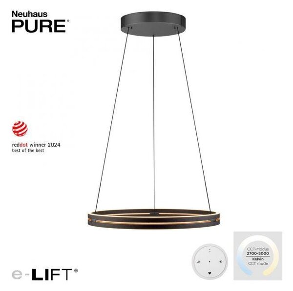 Paul Neuhaus Závěsné LED svítidlo PURE E-Loop dub/černá, 53W, ø 70,1 cm, 2700-5000K