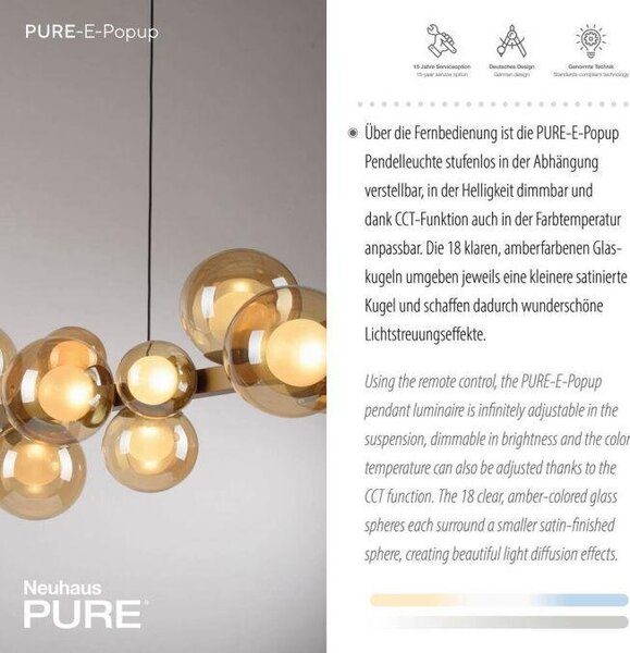 Paul Neuhaus Závěsné LED svítidlo PURE E-Popup, 45W, š. 29,5 cm, 2700-5000K Barva: Platina