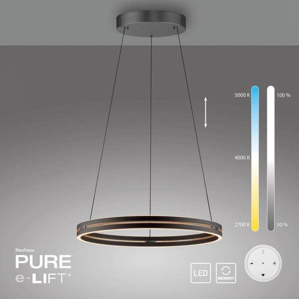 Paul Neuhaus Závěsné LED svítidlo PURE E-Loop dub/černá, 53W, ø 70,1 cm, 2700-5000K