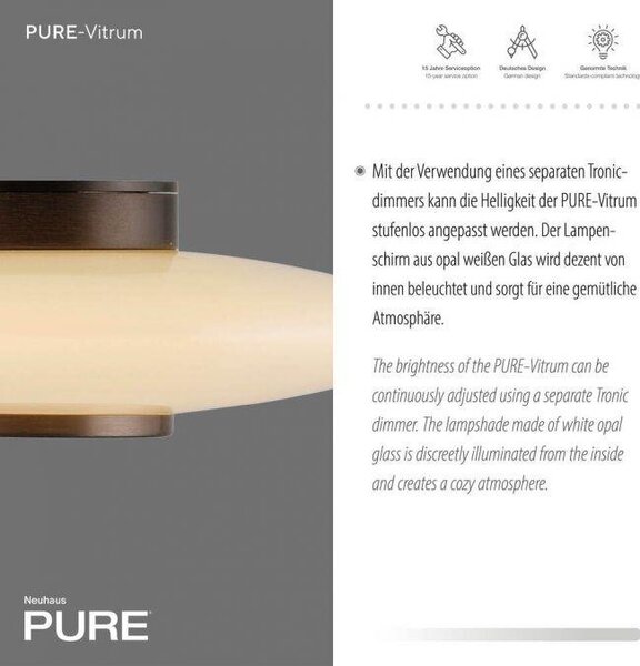 Paul Neuhaus Stropní/nástěnné LED svítidlo PURE Vitrum, 13W, ø 22 cm, 2700 stmívatelné Barva: Hnědá
