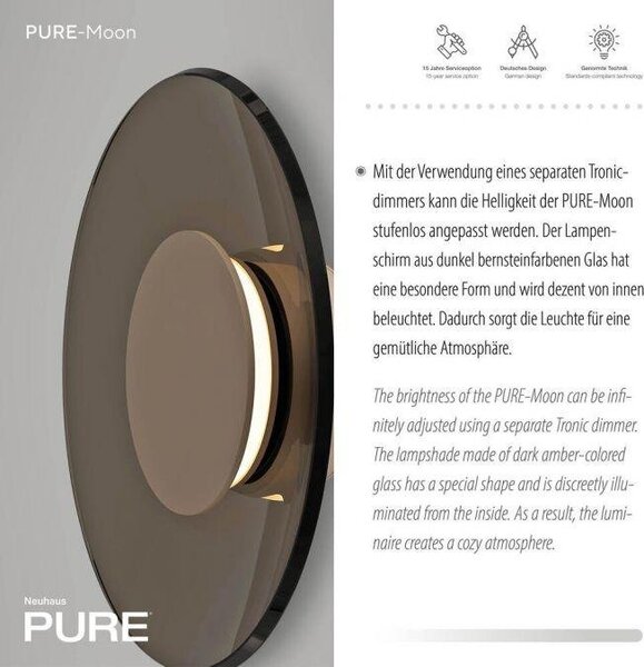 PAULNEUHAUS LED nástěnné svítidlo Pure Moon stmívatelné 2700K bronz / tmavý amber - PAUL NEUHAUS