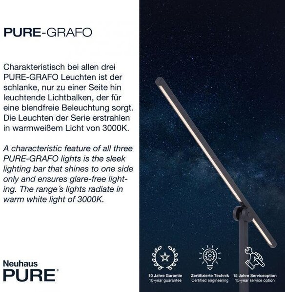 Paul Neuhaus Stojací LED lampa PURE GRAFO, 16W, v. 219 cm, 3000K stmívatelná