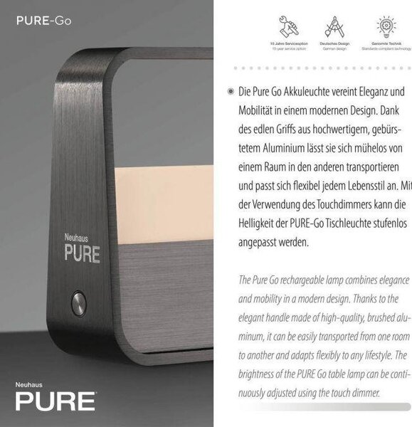Paul Neuhaus Stolní přenosná LED lampa PURE GO, 3W, v. 13 cm, USB, 2700K Barva: Šedá