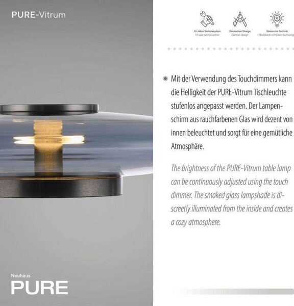 Paul Neuhaus Stolní LED lampa PURE Vitrum, ø 32 cm, 2700K stmívatelná, dotykový stmívač Barva: Hnědá