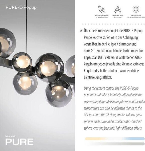 Paul Neuhaus Závěsné LED svítidlo PURE E-Popup, 45W, š. 29,5 cm, 2700-5000K Barva: Platina