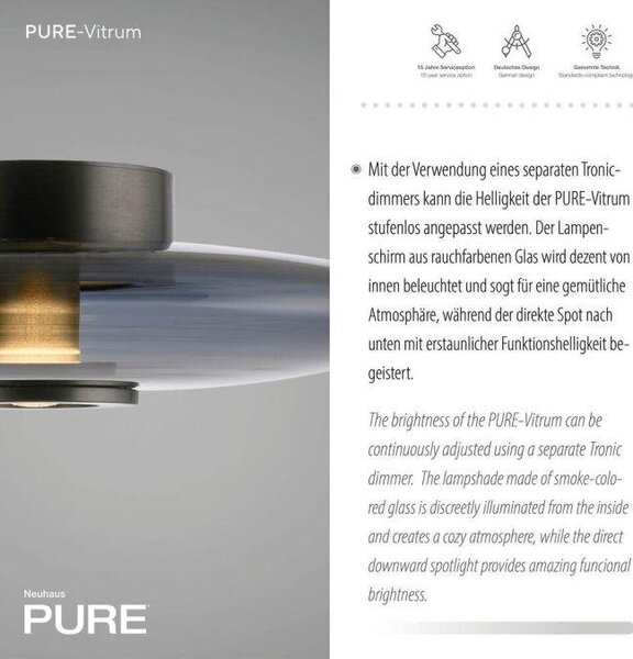 Paul Neuhaus Stropní/nástěnné LED svítidlo PURE Vitrum, 21W, ø 45 cm, 2700 stmívatelné Barva: Hnědá