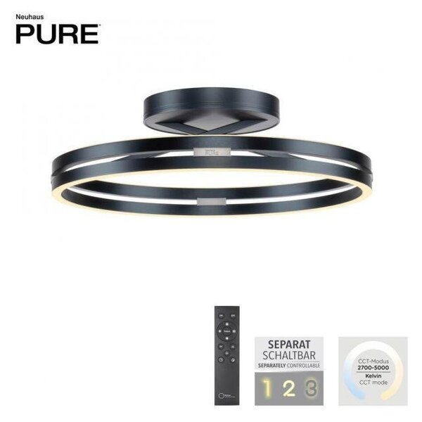 Paul Neuhaus Stropní LED svítidlo PURE Loop, pr.60cm, 7W+30W 2700-5000K, šedá mystic