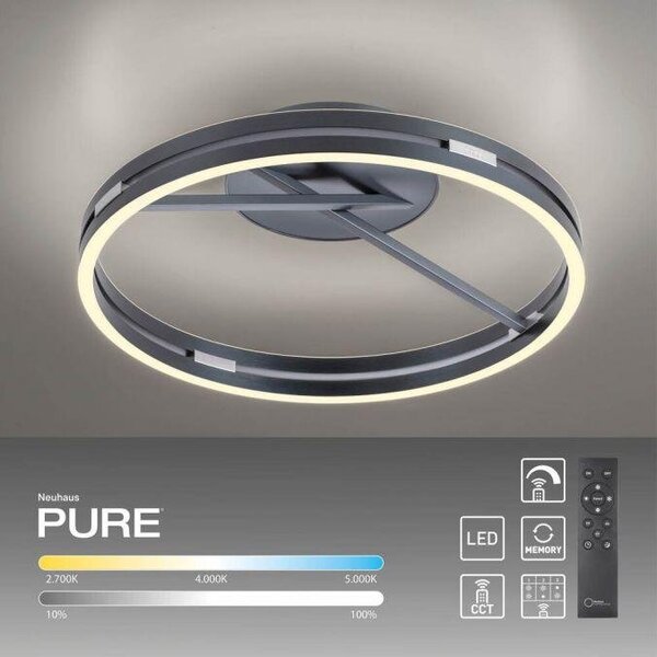 Paul Neuhaus Stropní LED svítidlo PURE Loop, pr.60cm, 7W+30W 2700-5000K, šedá mystic