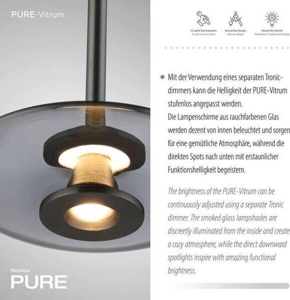 Paul Neuhaus Závěsné LED svítidlo PURE VITRUM, 34W, ø 22 cm, 2700K Barva: Hnědá-opalová