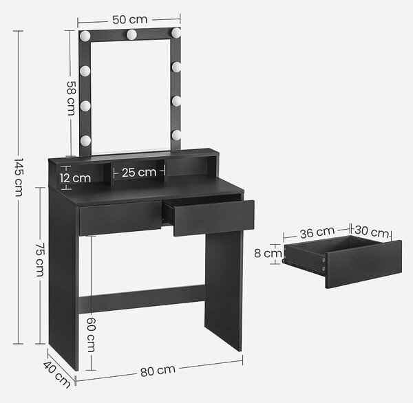 SONGMICS Kosmetický toaletní stolek Velisa 145 cm černý