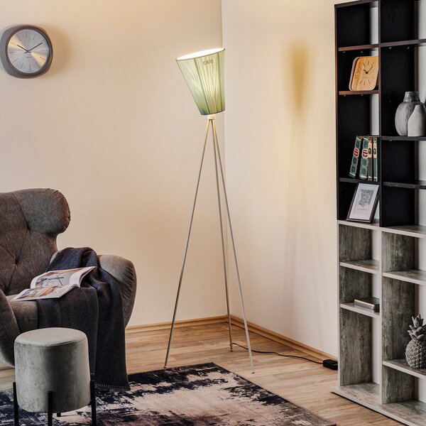 Stojací Lampa Northern, Oslo Wood, stmívatelné, Bílá, Obývací pokoj, Tkanina / Textil, Design