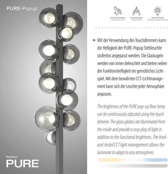 Paul Neuhaus Stojací LED lampa PURE POPUP, 32W, v. 160 cm, CCT 2700-5000K Barva: Zlatá