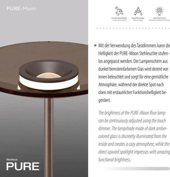 Paul Neuhaus Stojací LED lampa PURE MOON 23,5W, v. 180 cm, 2700K stmívatelná
