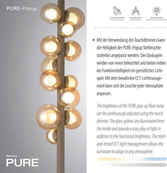 Paul Neuhaus Stojací LED lampa PURE POPUP, 32W, v. 160 cm, CCT 2700-5000K Barva: Zlatá