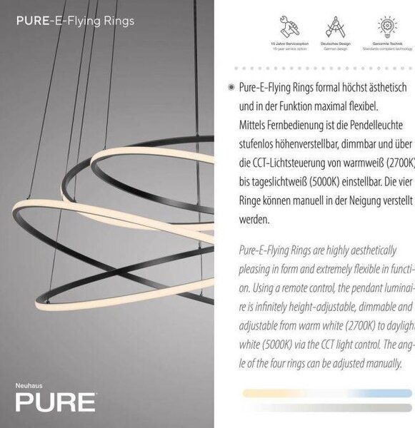 Paul Neuhaus Závěsné LED svítidlo PURE E-Flying Rings, 62W, ø 110 cm, CCT 2700-5000K