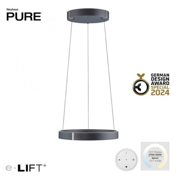 Paul Neuhaus Závěsné LED svítidlo PURE E-Popup, 51W, ø 50 cm, 2700-5000K Barva: Šedá