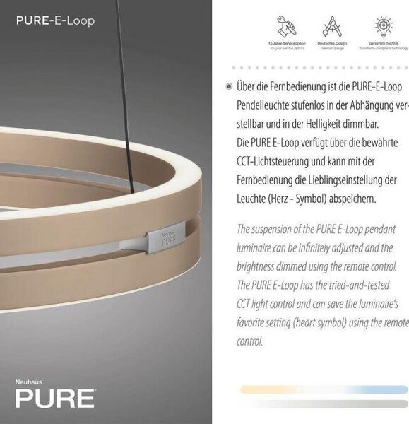 Paul Neuhaus Závěsné LED svítidlo PURE E-Loop, 50W, ø 50 cm, 2700-5000K Barva: Mystická šedá