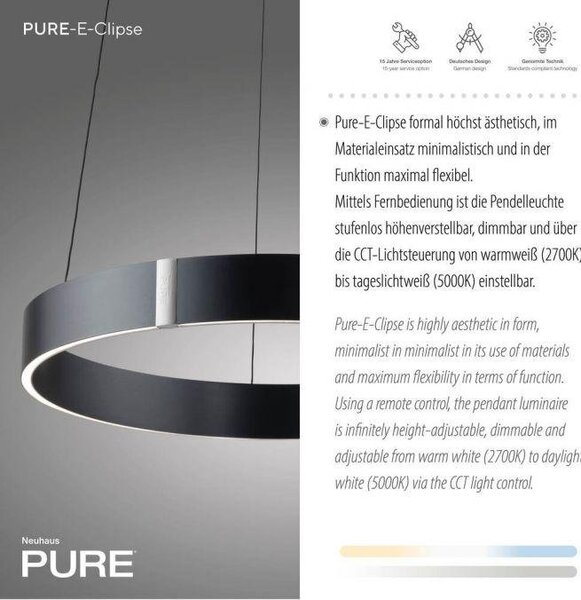Paul Neuhaus Závěsné LED svítidlo PURE E-Popup, 51W, ø 50 cm, 2700-5000K Barva: Šedá