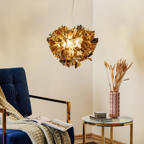 Závěsná svítidlo Slamp, VELI, stmívatelné, Zlatá / mosazná, Obývací pokoj, Plast, Design