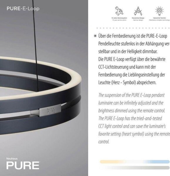 Paul Neuhaus Závěsné LED svítidlo PURE E-Loop, 50W, ø 50 cm, 2700-5000K Barva: Mystická šedá