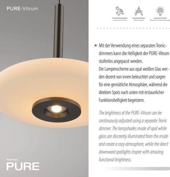 Paul Neuhaus Závěsné LED svítidlo PURE VITRUM, 34W, ø 22 cm, 2700K Barva: Hnědá-opalová