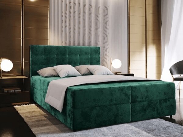 Čalouněná postel boxspring GLORIEN VELVET 160x200 cm tmavě zelená Matrace: Matrace Bonell pružinová