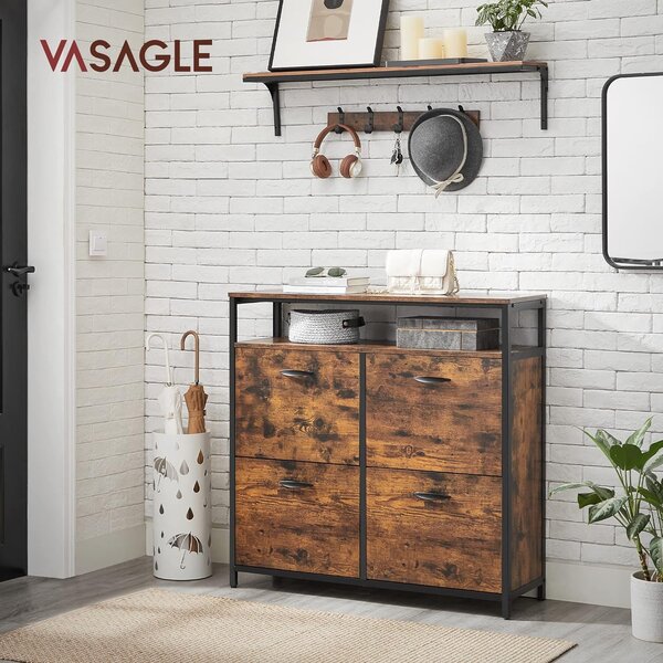 VASAGLE Botník vyklápěcí s policí hnědý 98 x 95 x 30 cm