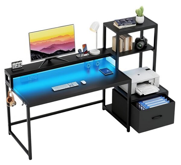 VerDesign FOREST PC stůl s LED osvětlením, černý