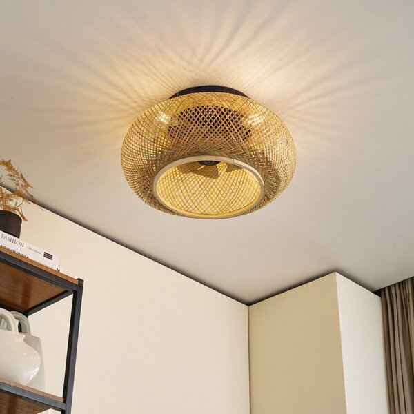 Cordie stropní ventilátor se světlem Ø 53 cm tichý DC Lucande, Cordie, stmívatelné, Dřevo, Obývací pokoj, Bambus, Venkovský / rustikální