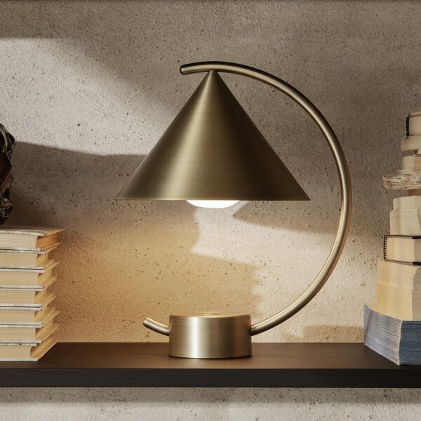 Stolní lampa ferm LIVING, Meridian, stmívatelné, Zlatá / mosazná, Obývací pokoj, Kov, Design