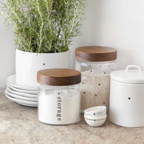 Dóza s dřevěným víkem Storage 13 cm nápis