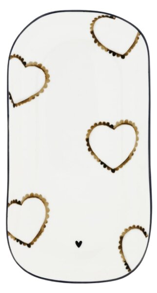 Keramický oválný talířek White/Brown srdce