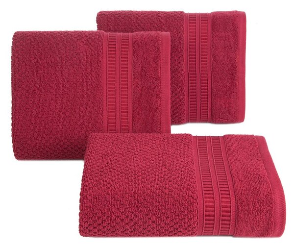 Bavlněný červený ručník ROSITA s rýžovou strukturou a žakárovou bordurou s geometrickým vzorem Rozměr: 30 x 50 cm