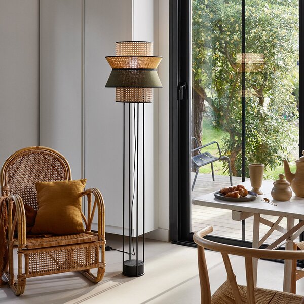 Stojací Lampa MARKET SET, Singapour DBL, Vícebarevná, Obývací pokoj, Dřevo, Design