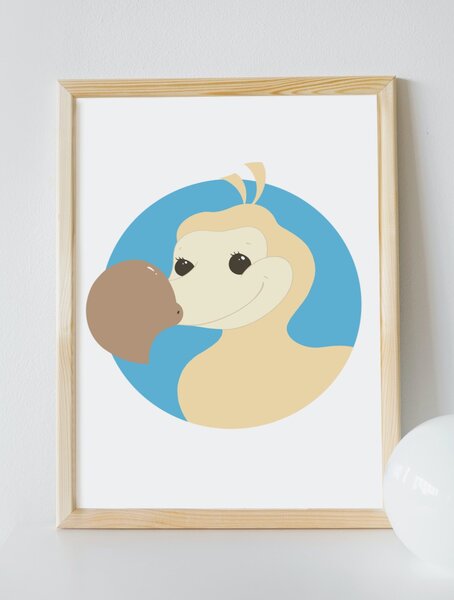 Plakát Dodo (21x30cm) A4, Plakát do dětského pokoje, Plakát se zvířátkem, Ručně kreslený obrázek, Plakát na zeď pokojíčku, Barva: Světle modrá