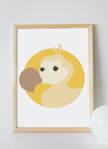 Plakát Dodo (21x30cm) A4, Plakát do dětského pokoje, Plakát se zvířátkem, Ručně kreslený obrázek, Plakát na zeď pokojíčku, Barva: Žlutá