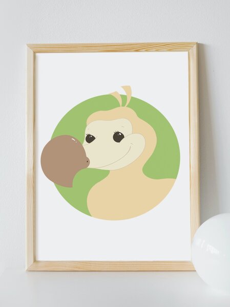 Plakát Dodo (21x30cm) A4, Plakát do dětského pokoje, Plakát se zvířátkem, Ručně kreslený obrázek, Plakát na zeď pokojíčku, Barva: Limeta
