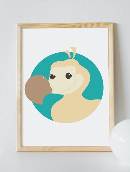 Plakát Dodo (21x30cm) A4, Plakát do dětského pokoje, Plakát se zvířátkem, Ručně kreslený obrázek, Plakát na zeď pokojíčku, Barva: Tyrkysová