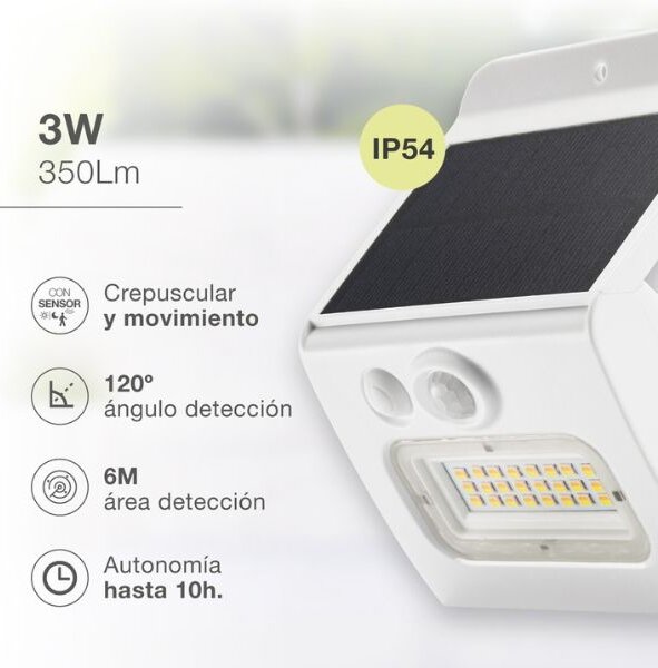 Solární LED reflektor Egoda 3W 350lm s pohybovým čidlem CCT IP54 bílý, 3 roky záruka