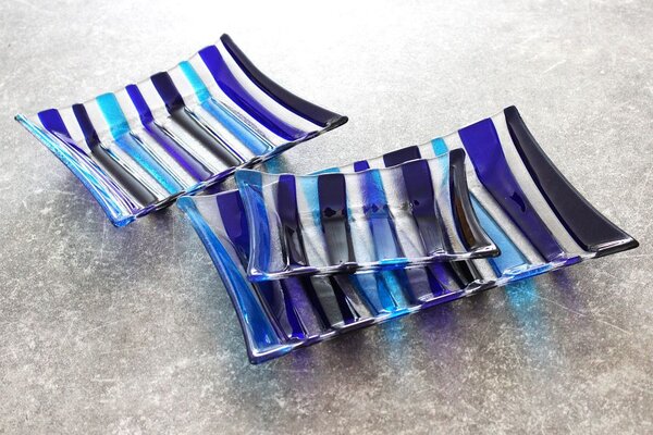 BDK-GLASS Skleněné mísy ETHNIK - modré Rozměr: 19x14cm