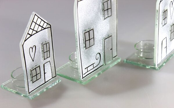 BDK-GLASS Skleněný domeček na čajovou svíčku Rozměr: 9x18cm