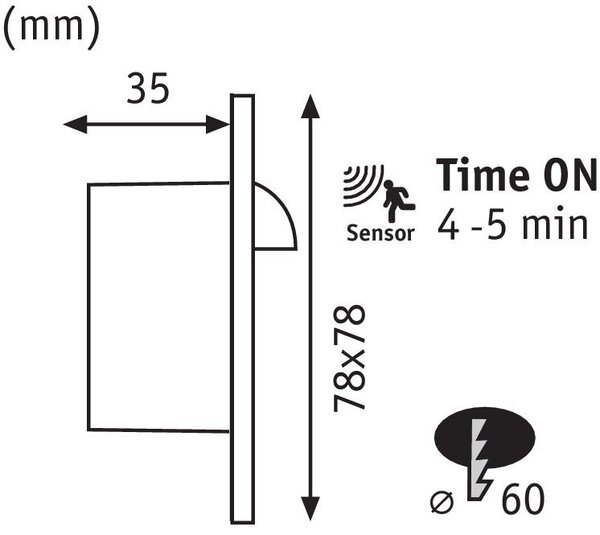 Paulmann LED Zápustné svítidlo Wand hranaté pro KU68 1,7W, 100lm, 230V, se soumr. PIR senzorem